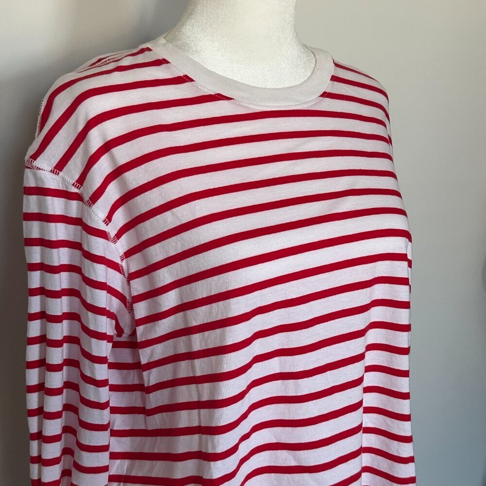 ATM Anthony Thomas‎ Melillo Red White Striped Long Sleeve Cotton Top Size L - Picture 3 of 6